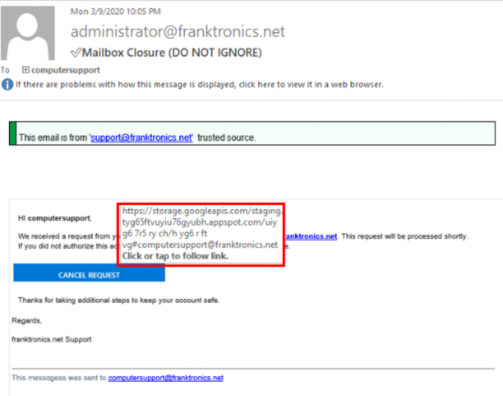 phishing email link